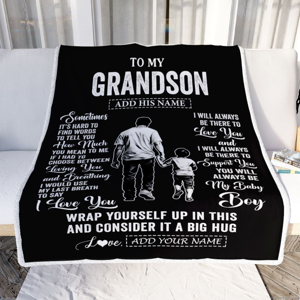 Personalized To My Grandson Blanket From Grandpa Papa Sometimes It's Hard Grandson Birthday Gifts Graduation Christmas Customized Fleece Throw Blanket | siriusteestore