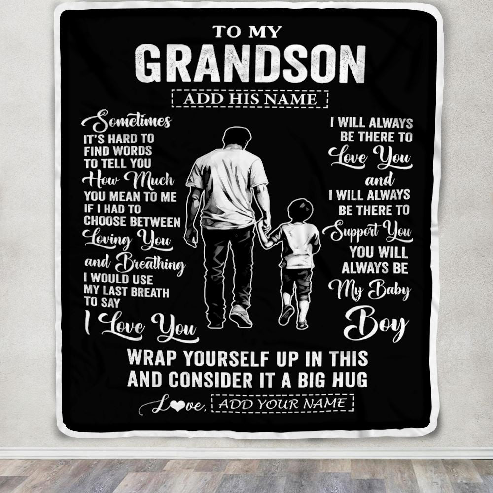 Personalized To My Grandson Blanket From Grandpa Papa Sometimes It's Hard Grandson Birthday Gifts Graduation Christmas Customized Fleece Throw Blanket | siriusteestore