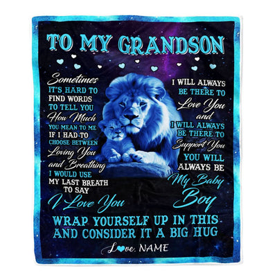 Personalized To My Grandson Blanket From Grandpa Papa Sometimes It's Hard Lion Grandson Gift Birthday Graduation Christmas Custom Customized Fleece Blanket | siriusteestore