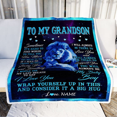 Personalized To My Grandson Blanket From Grandpa Papa Sometimes It's Hard Lion Grandson Gift Birthday Graduation Christmas Custom Customized Fleece Blanket | siriusteestore