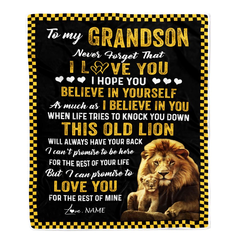 Personalized To My Grandson Blanket From Grandpa This Old Lion Love You Grandson Birthday Graduation Christmas Customized Fleece Throw Blanket | siriusteestore