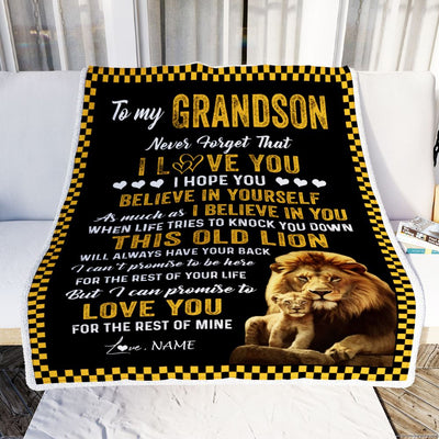 Personalized To My Grandson Blanket From Grandpa This Old Lion Love You Grandson Birthday Graduation Christmas Customized Fleece Throw Blanket | siriusteestore