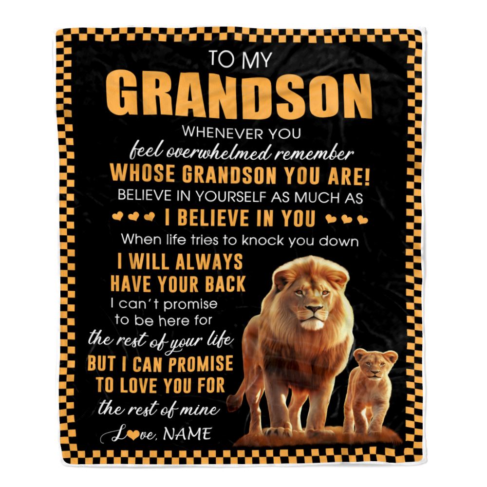 Personalized To My Grandson Blanket From Grandpa Whenever You Feel Lion Grandson Birthday Gifts Graduation Christmas Customized Fleece Throw Blanket | siriusteestore