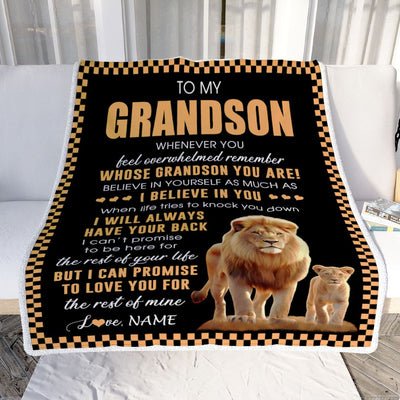 Personalized To My Grandson Blanket From Grandpa Whenever You Feel Lion Grandson Birthday Gifts Graduation Christmas Customized Fleece Throw Blanket | siriusteestore