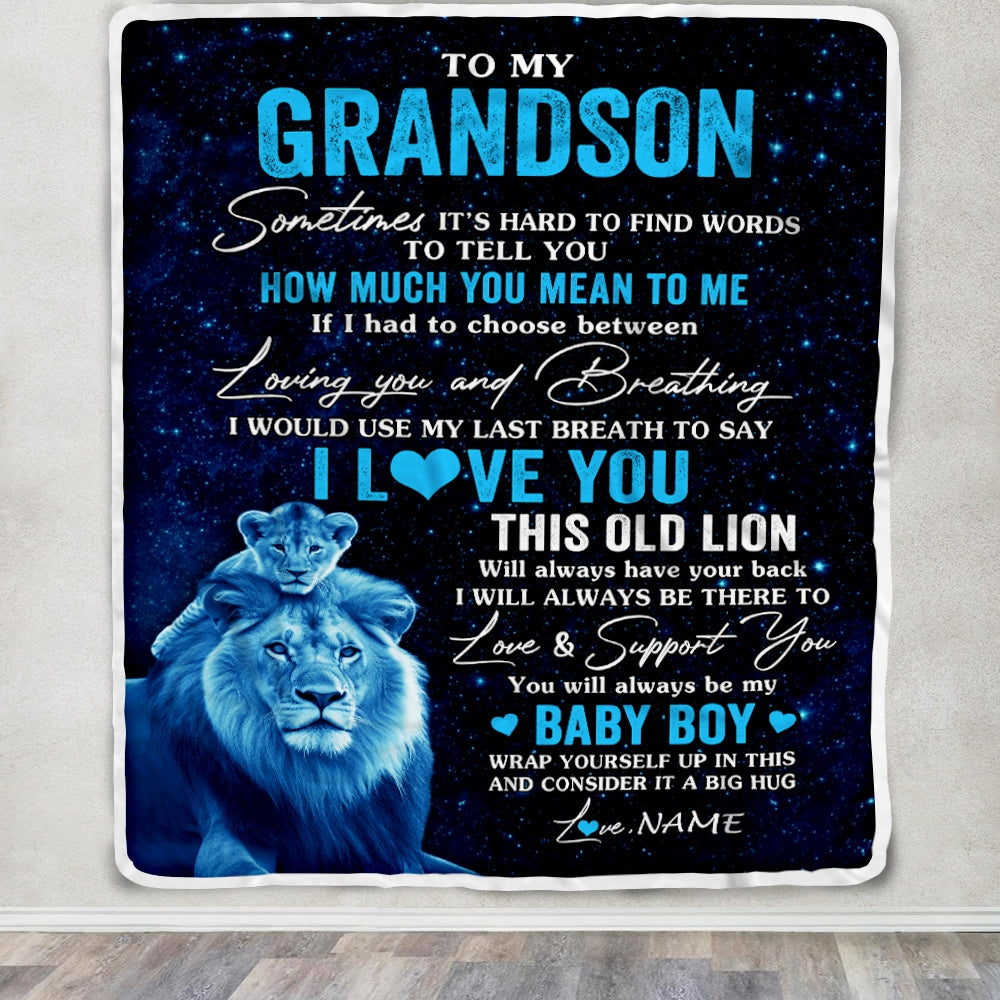 Personalized To My Grandson Blanket From Papa Grandpa I Love You This Old Lion Grandson Birthday Graduation Christmas Customized Bed Fleece Throw Blanket | siriusteestore