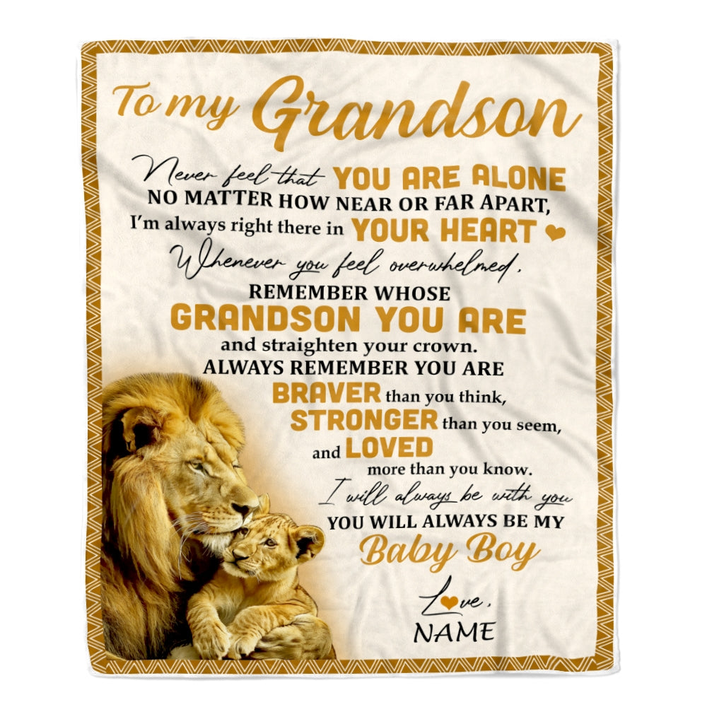 Personalized To My Grandson Blanket From Papa Grandpa Lion Never Feel That You Are Alone Great Grandson Birthday Christmas Bed Quilt Fleece Throw Blanket | siriusteestore