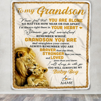 Personalized To My Grandson Blanket From Papa Grandpa Lion Never Feel That You Are Alone Great Grandson Birthday Christmas Bed Quilt Fleece Throw Blanket | siriusteestore