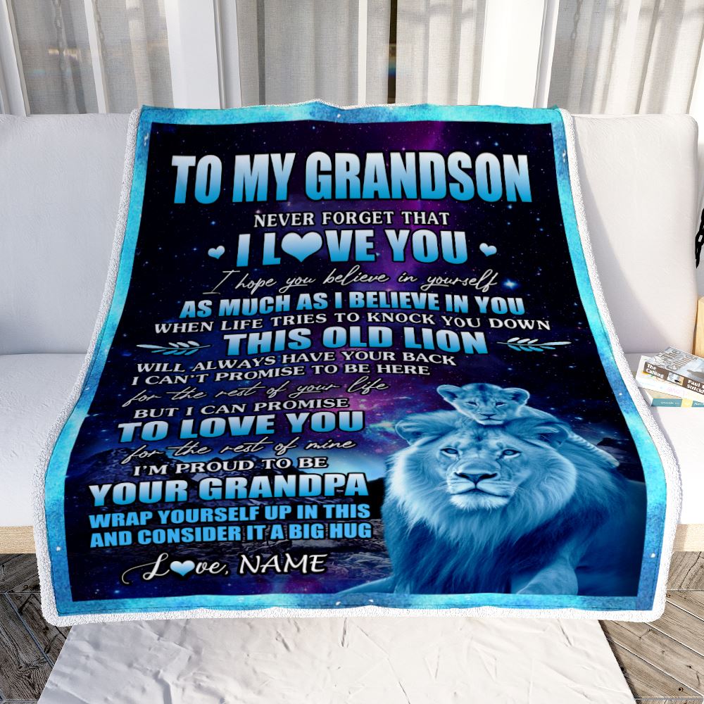 Personalized To My Grandson Blanket From Papa Grandpa Never Forget That I Love You Grandson Birthday Graduation Christmas Bed Quilt Fleece Throw Blanket | siriusteestore