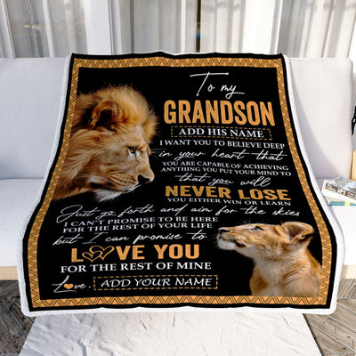 Personalized To My Grandson Blanket From Papa Grandpa You Will Never Lose Lion Grandson Birthday Gifts Graduation Christmas Customized Fleece Throw Blanket | siriusteestore