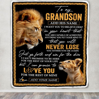 Personalized To My Grandson Blanket From Papa Grandpa You Will Never Lose Lion Grandson Birthday Gifts Graduation Christmas Customized Fleece Throw Blanket | siriusteestore