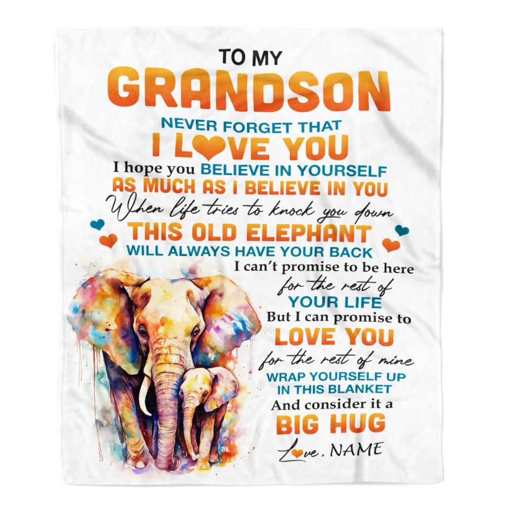 Personalized To My Grandson Blanket Gift From Grandma Pops This Old Elephant Love You Grandson Birthday Graduation Christmas Customized Fleece Throw Blanket | siriusteestore