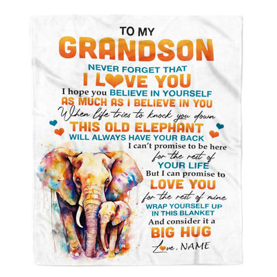 Personalized To My Grandson Blanket Gift From Grandma Pops This Old Elephant Love You Grandson Birthday Graduation Christmas Customized Fleece Throw Blanket | siriusteestore