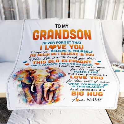 Personalized To My Grandson Blanket Gift From Grandma Pops This Old Elephant Love You Grandson Birthday Graduation Christmas Customized Fleece Throw Blanket | siriusteestore