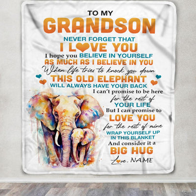 Personalized To My Grandson Blanket Gift From Grandma Pops This Old Elephant Love You Grandson Birthday Graduation Christmas Customized Fleece Throw Blanket | siriusteestore
