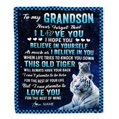 Personalized To My Grandson Blanket Gift From Grandma Pops This Old Tiger Love You Grandson Birthday Graduation Christmas Customized Fleece Throw Blanket | siriusteestore