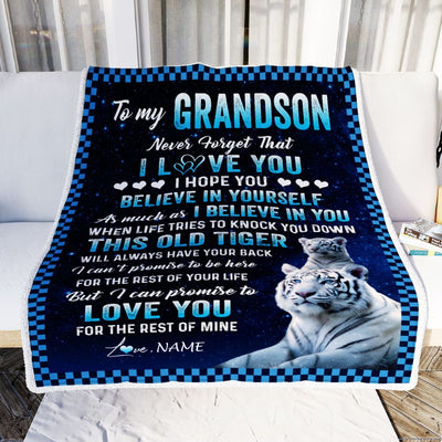 Personalized To My Grandson Blanket Gift From Grandma Pops This Old Tiger Love You Grandson Birthday Graduation Christmas Customized Fleece Throw Blanket | siriusteestore