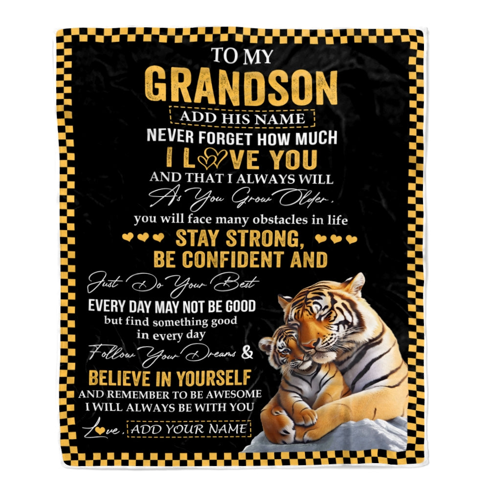 Personalized To My Grandson Blanket Tiger I Love You Forever From Grandma Grandpa Grandson Birthday Gifts Christmas Graduation Customized Fleece Blanket | siriusteestore