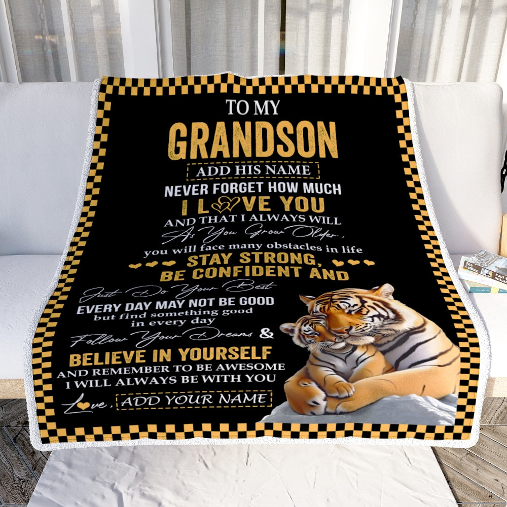 Personalized To My Grandson Blanket Tiger I Love You Forever From Grandma Grandpa Grandson Birthday Gifts Christmas Graduation Customized Fleece Blanket | siriusteestore