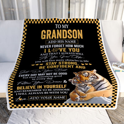 Personalized To My Grandson Blanket Tiger I Love You Forever From Grandma Grandpa Grandson Birthday Gifts Christmas Graduation Customized Fleece Blanket | siriusteestore