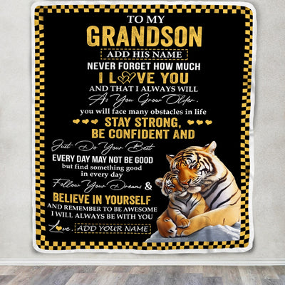 Personalized To My Grandson Blanket Tiger I Love You Forever From Grandma Grandpa Grandson Birthday Gifts Christmas Graduation Customized Fleece Blanket | siriusteestore