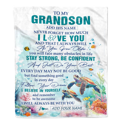 Personalized To My Grandson Blanket Turtle I Love You Forever From Grandma Grandpa Grandson Birthday Gifts Christmas Graduation Customized Fleece Blanket | siriusteestore