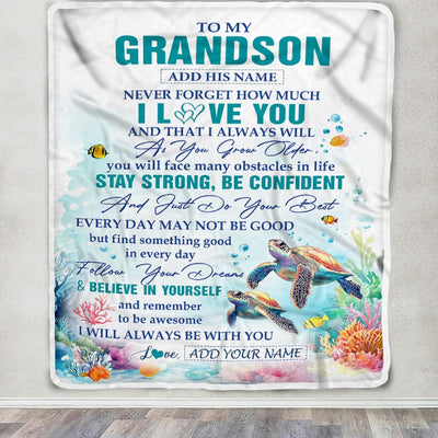 Personalized To My Grandson Blanket Turtle I Love You Forever From Grandma Grandpa Grandson Birthday Gifts Christmas Graduation Customized Fleece Blanket | siriusteestore