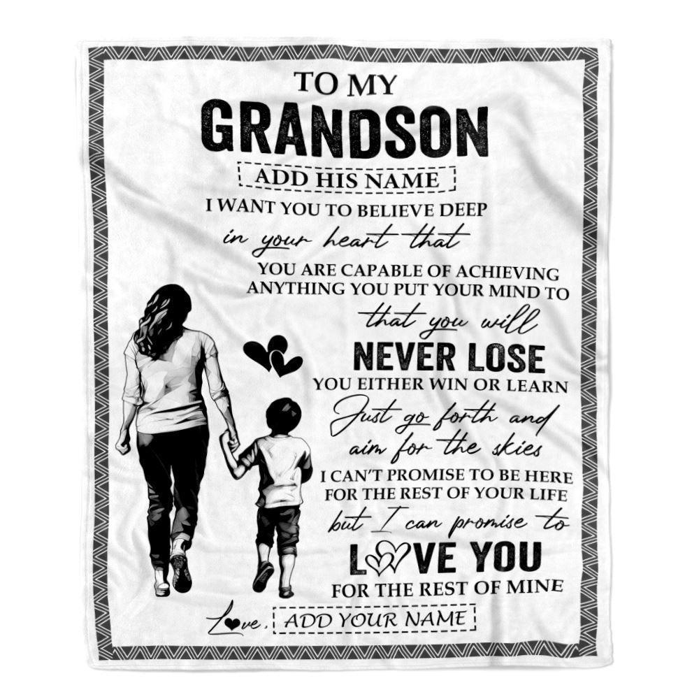 Personalized To My Grandson Blanket You Will Never Lose From Grandma Gigi Grandson Birthday Gifts Graduation Christmas Customized Fleece Throw Blanket | siriusteestore