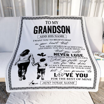 Personalized To My Grandson Blanket You Will Never Lose From Grandma Gigi Grandson Birthday Gifts Graduation Christmas Customized Fleece Throw Blanket | siriusteestore