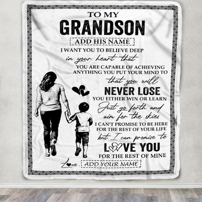 Personalized To My Grandson Blanket You Will Never Lose From Grandma Gigi Grandson Birthday Gifts Graduation Christmas Customized Fleece Throw Blanket | siriusteestore
