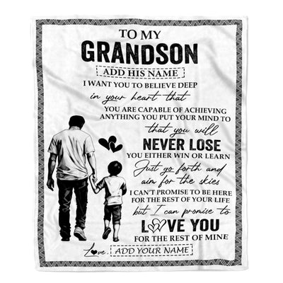 Personalized To My Grandson Blanket You Will Never Lose From Papa Grandpa Grandson Birthday Gifts Graduation Christmas Customized Fleece Throw Blanket | siriusteestore