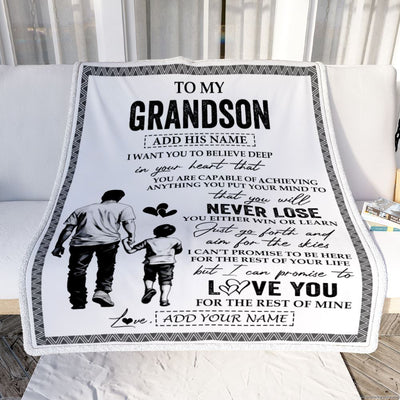 Personalized To My Grandson Blanket You Will Never Lose From Papa Grandpa Grandson Birthday Gifts Graduation Christmas Customized Fleece Throw Blanket | siriusteestore