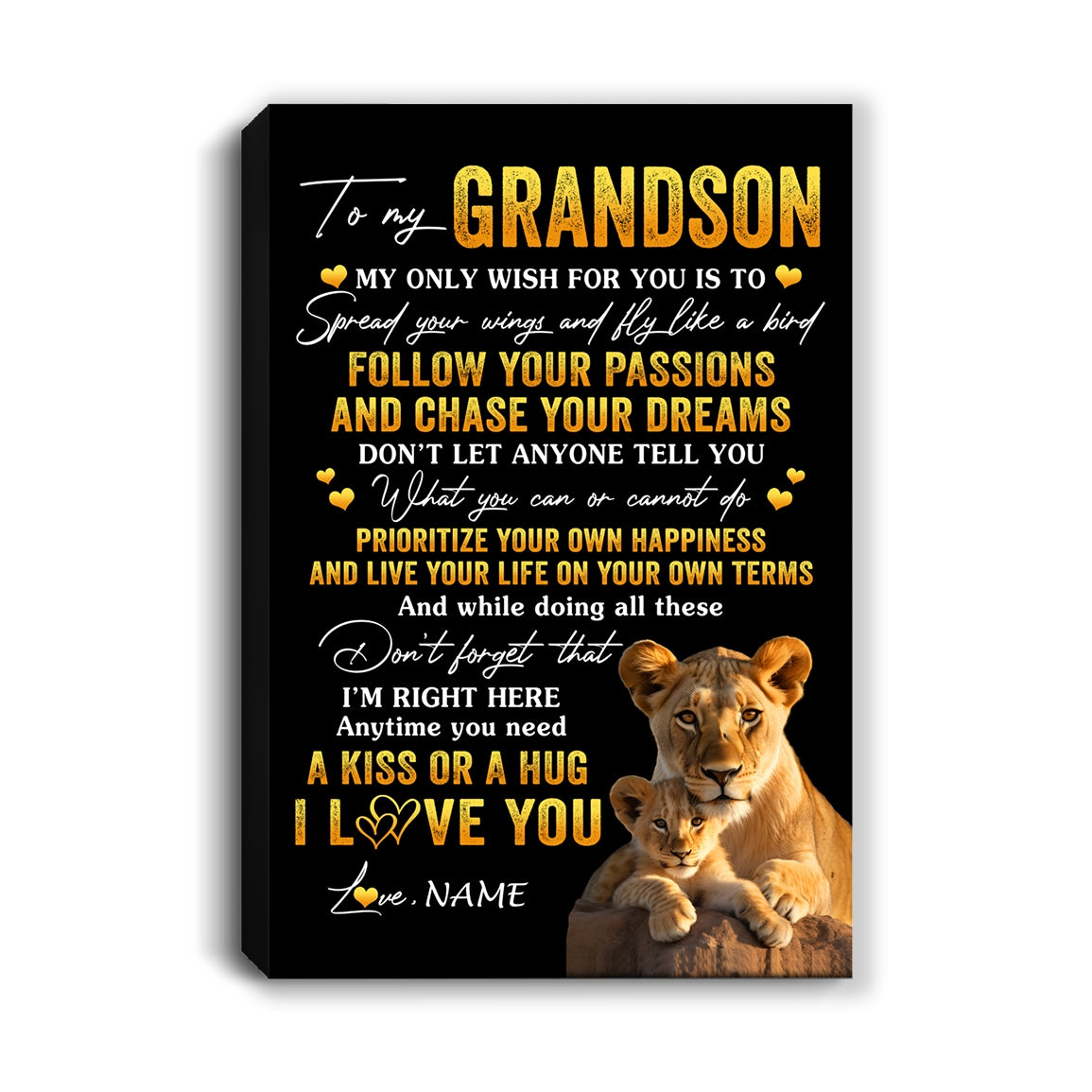 Personalized To My Grandson Canvas From Grandma Gigi Lion My Only Wish For You Grandson Birthday Gifts Graduation Christmas Custom Wall Art Print Framed Canvas | siriusteestore