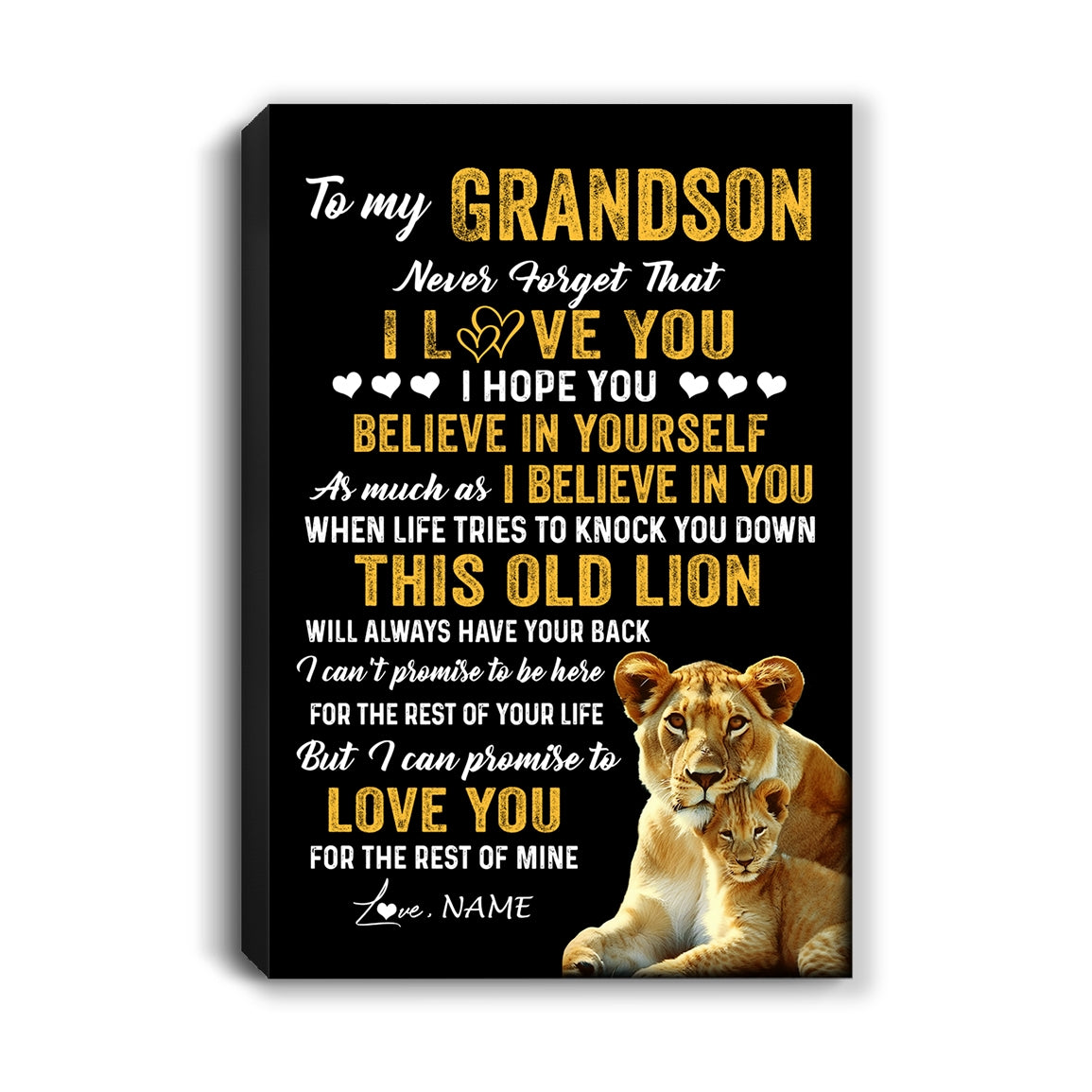 Personalized To My Grandson Canvas From Grandma Gigi This Old Lion Love You Grandson Birthday Gifts Graduation Christmas Custom Wall Art Print Framed Canvas | siriusteestore