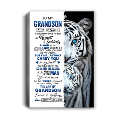 Personalized To My Grandson Canvas From Grandma Grandpa I Close My Eyes White Tiger Grandson Birthday Gift Graduation Christmas Wall Art Framed Canvas | siriusteestore
