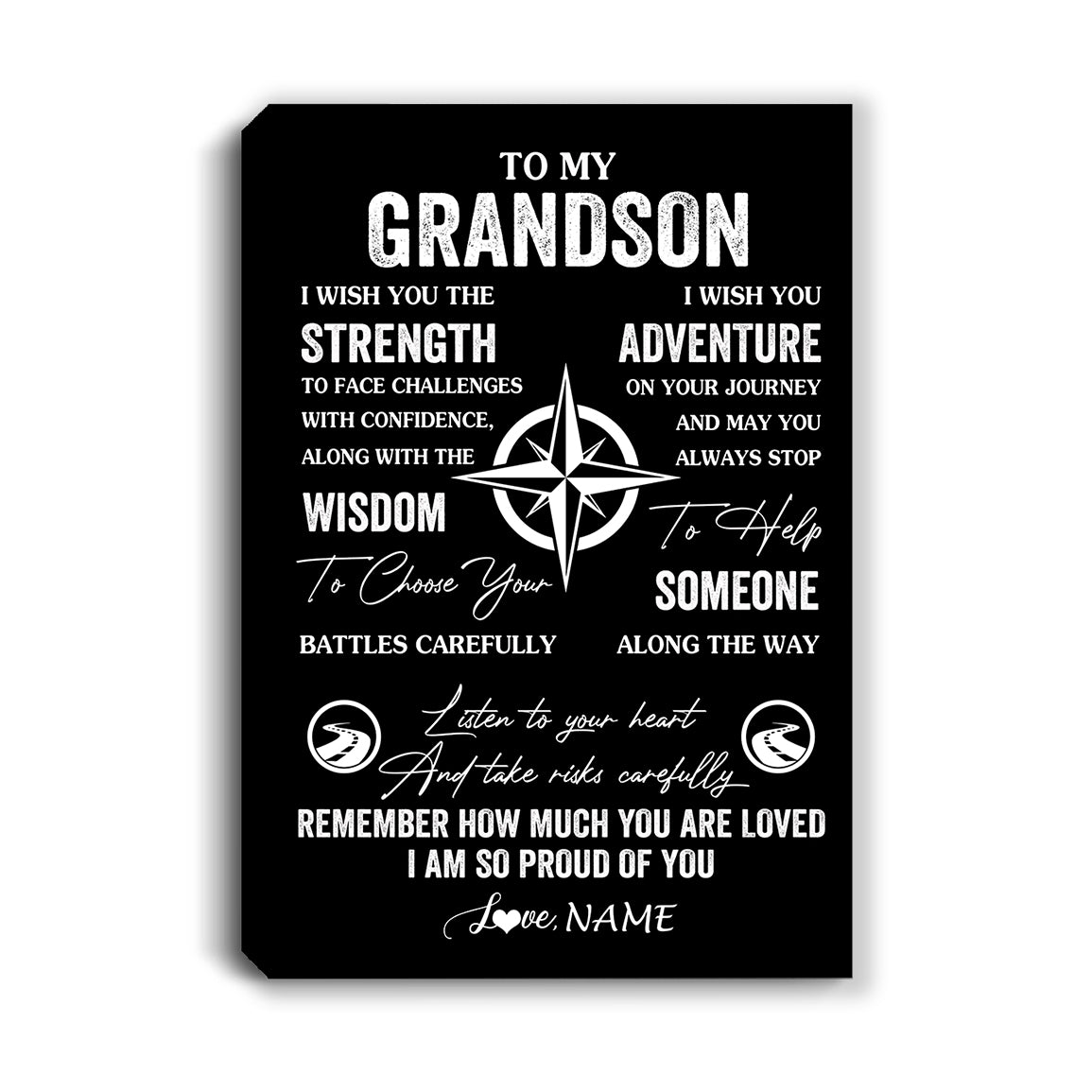Personalized To My Grandson Canvas From Grandma Grandpa I Wish You The Strength Grandson Birthday Gifts Graduation Christmas Custom Wall Art Print Framed Canvas | siriusteestore