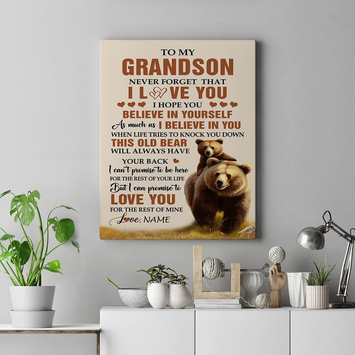 Personalized To My Grandson Canvas From Grandma Grandpa This Old Bear Love You Grandson Birthday Gifts Graduation Christmas Custom Wall Art Print Framed Canvas | siriusteestore