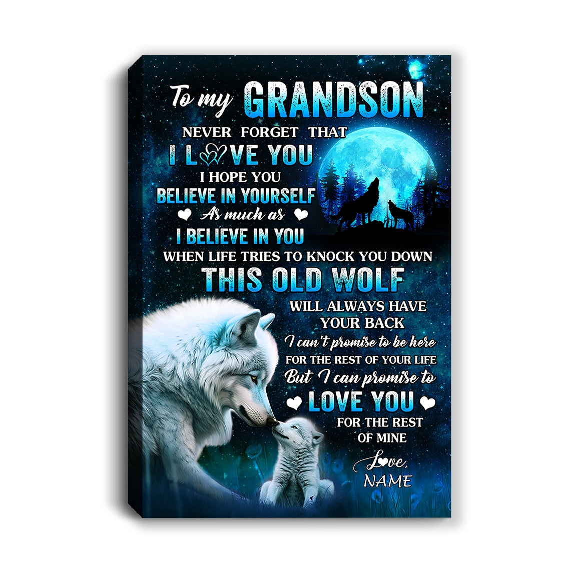 Personalized To My Grandson Canvas From Grandma Grandpa This Old Wolf Love Grandson Birthday Gifts Graduation Christmas Custom Wall Art Print Framed Canvas | siriusteestore