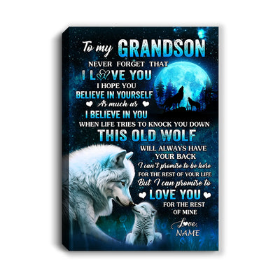 Personalized To My Grandson Canvas From Grandma Grandpa This Old Wolf Love Grandson Birthday Gifts Graduation Christmas Custom Wall Art Print Framed Canvas | siriusteestore