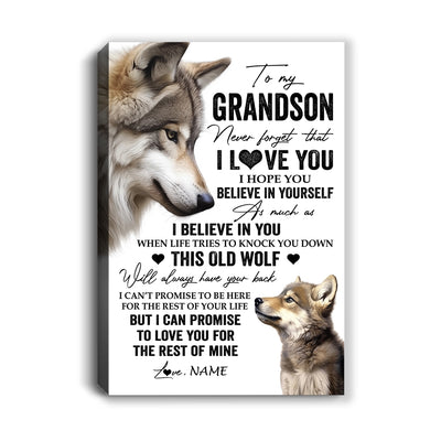 Personalized To My Grandson Canvas From Grandma Grandpa This Old Wolf Love You Grandson Birthday Gifts Graduation Christmas Custom Wall Art Print Framed Canvas | siriusteestore