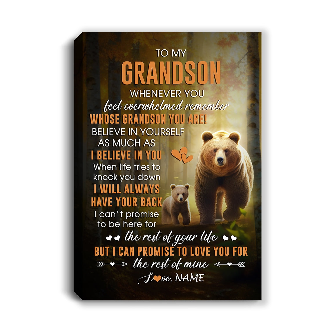 Personalized To My Grandson Canvas From Grandma Grandpa Whenever You Feel Bear Grandson Birthday Gifts Graduation Christmas Custom Wall Art Print Framed Canvas | siriusteestore