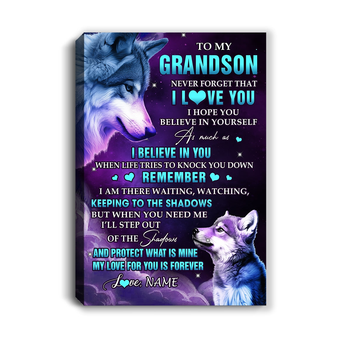 Personalized To My Grandson Canvas From Grandma Grandpa Wolf Moon My Love For You Is Forever Grandson Birthday Gifts Christmas Custom Wall Art Print Framed Canvas | siriusteestore