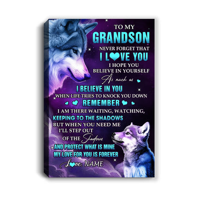 Personalized To My Grandson Canvas From Grandma Grandpa Wolf Moon My Love For You Is Forever Grandson Birthday Gifts Christmas Custom Wall Art Print Framed Canvas | siriusteestore