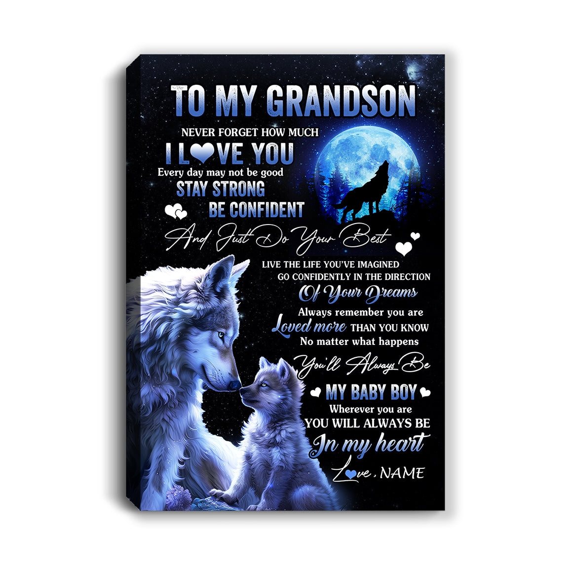 Personalized To My Grandson Canvas From Grandma Grandpa Wolf Never Forget How Much I Love You Grandson Birthday Gifts Christmas Custom Wall Art Print Framed Canvas | siriusteestore