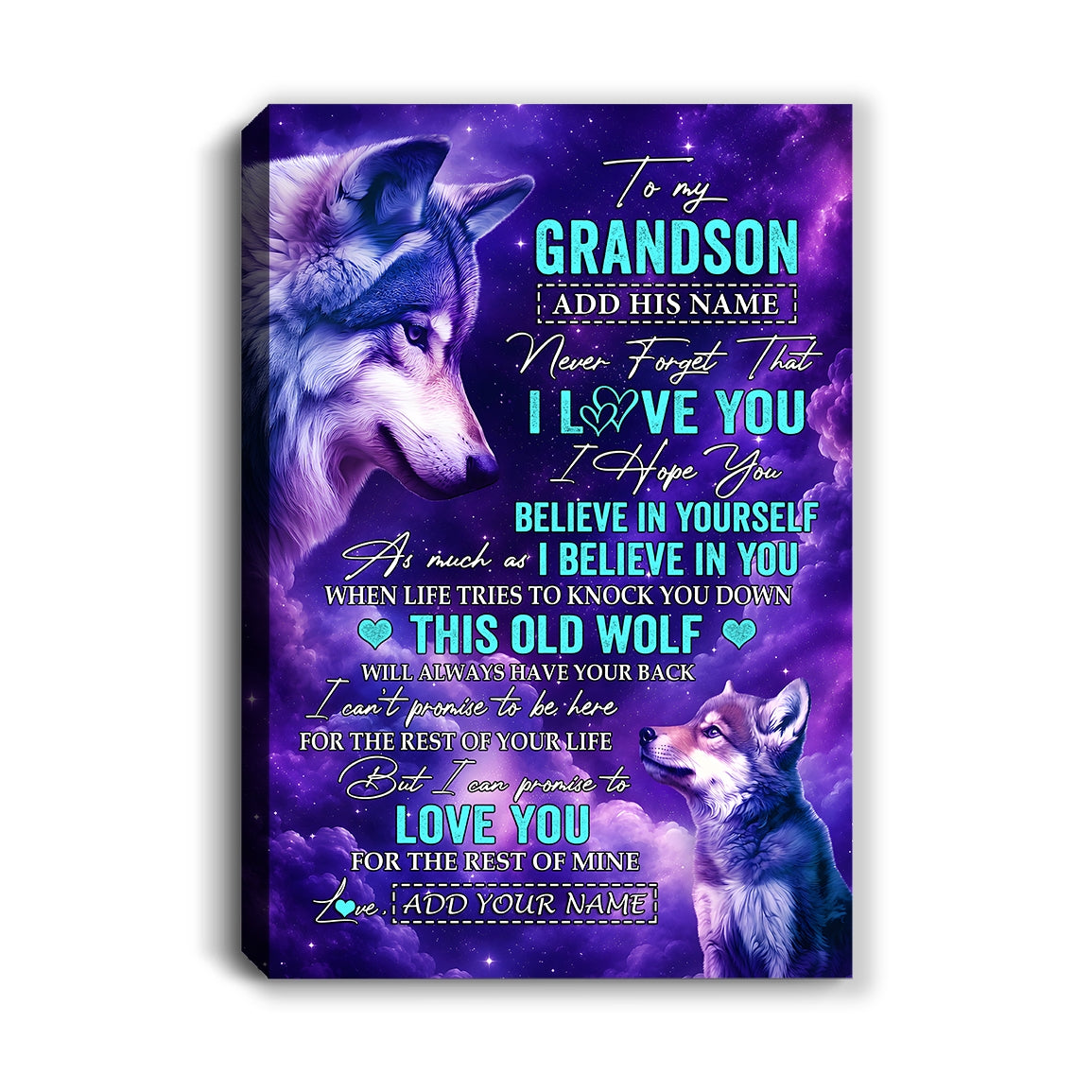 Personalized To My Grandson Canvas From Grandma Grandpa Wolf Never Forget I Love You Grandson Birthday Gifts Graduation Christmas Custom Wall Art Framed Canvas | siriusteestore