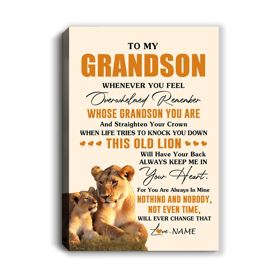 Personalized To My Grandson Canvas From Grandma Granny Whenever You Fell Overwhelmed Lion Grandson Birthday Gifts Christmas Custom Wall Art Print Framed Canvas | siriusteestore