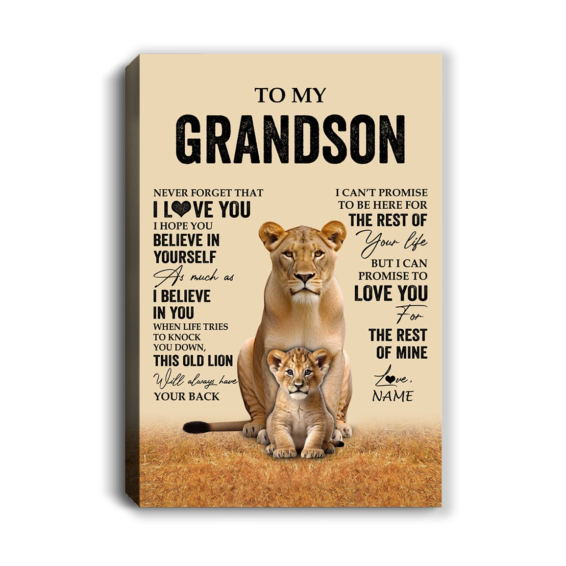 Personalized To My Grandson Canvas From Grandma Lion Never Forget That I Love You Grandson Birthday Gifts Christmas Custom Wall Art Print Framed Canvas | siriusteestore
