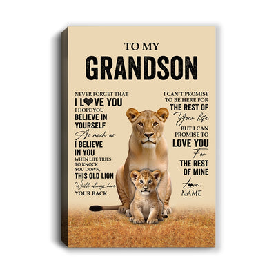 Personalized To My Grandson Canvas From Grandma Lion Never Forget That I Love You Grandson Birthday Gifts Christmas Custom Wall Art Print Framed Canvas | siriusteestore