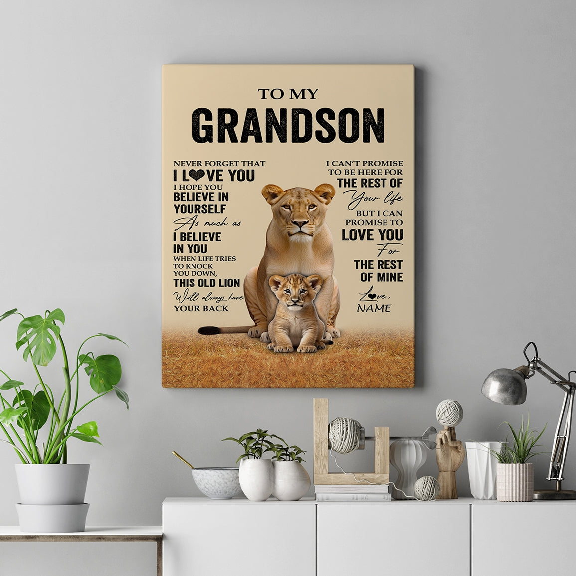 Personalized To My Grandson Canvas From Grandma Lion Never Forget That I Love You Grandson Birthday Gifts Christmas Custom Wall Art Print Framed Canvas | siriusteestore