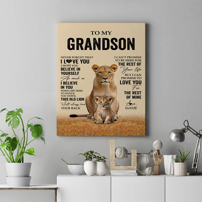 Personalized To My Grandson Canvas From Grandma Lion Never Forget That I Love You Grandson Birthday Gifts Christmas Custom Wall Art Print Framed Canvas | siriusteestore