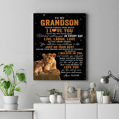 Personalized To My Grandson Canvas From Grandma Live Laugh Love Lion Grandson Birthday Gifts Positive Graduation Christmas Custom Wall Art Print Framed Canvas | siriusteestore
